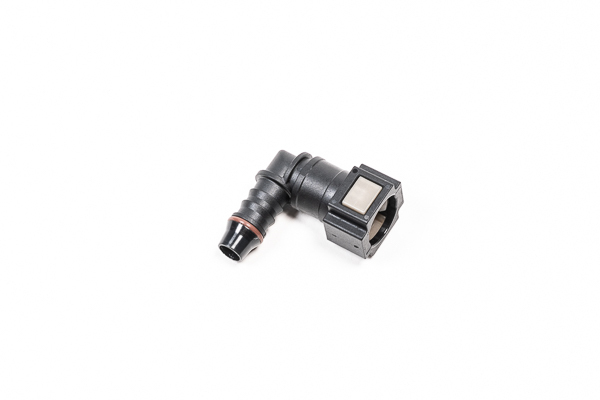 Radium 5/16" SAE Female EFI Quick Connect to 3/8" Barb 90 Degree Fitting (9.5mm)